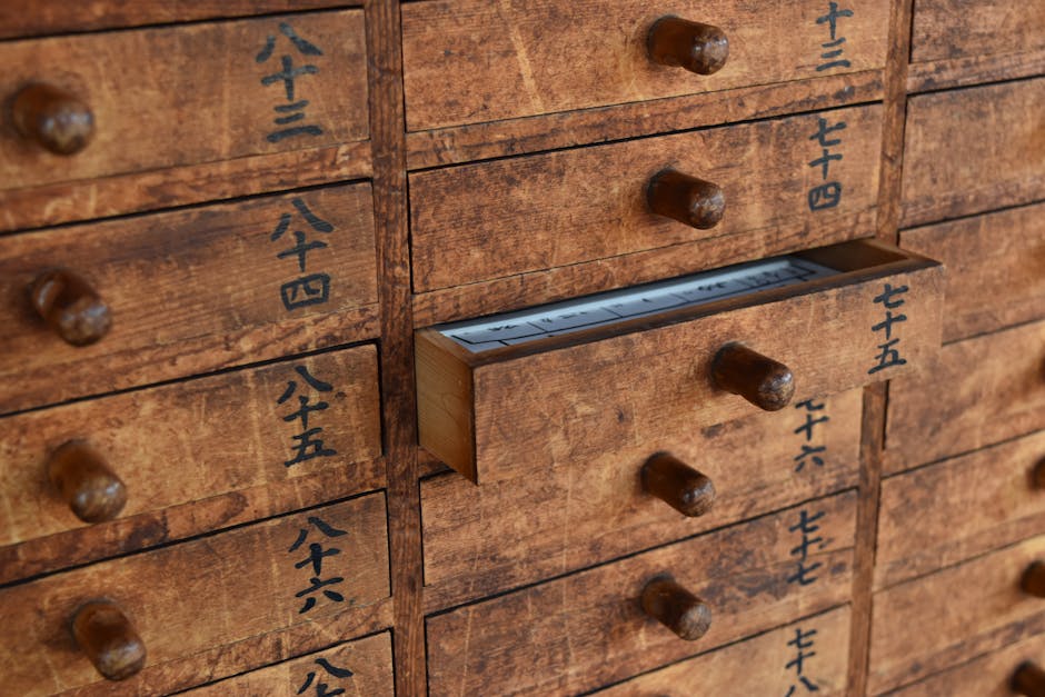 Wooden cabinet drawer closeup